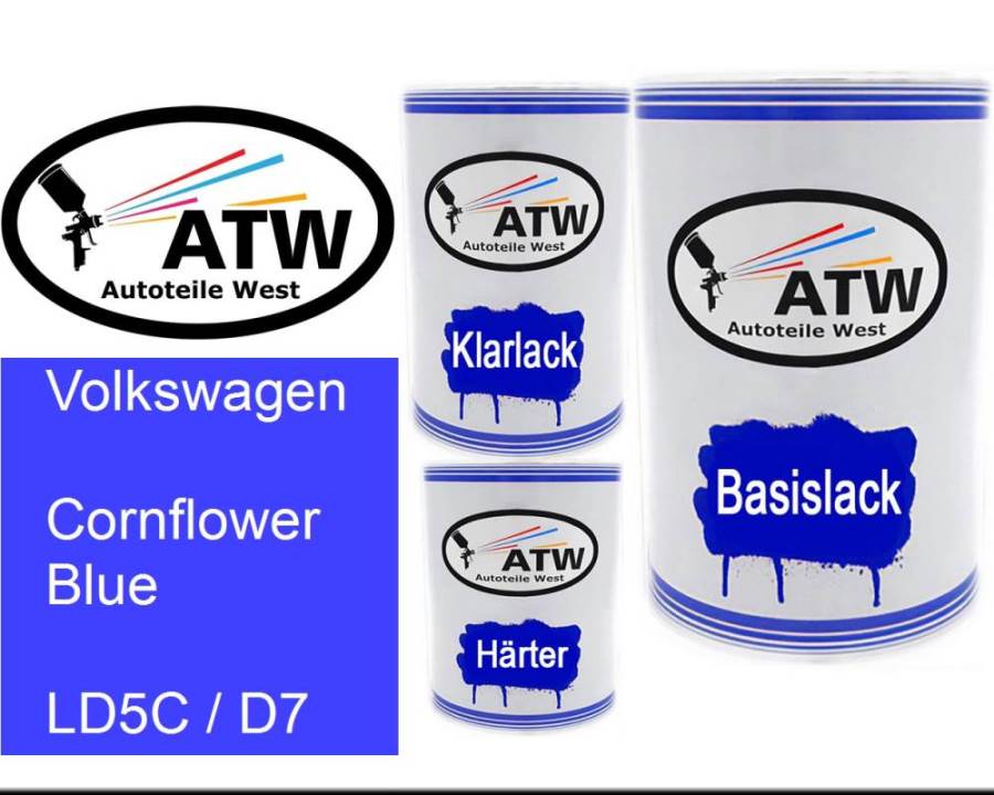 Volkswagen, Cornflower Blue, LD5C / D7: 500ml Lackdose + 500ml Klarlack + 250ml Härter - Set, von ATW Autoteile West.